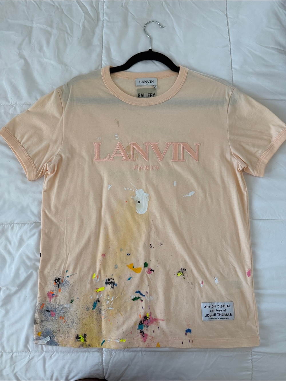 Lanvin Peach/Pale Pink Paint-Splatter Logo Tee